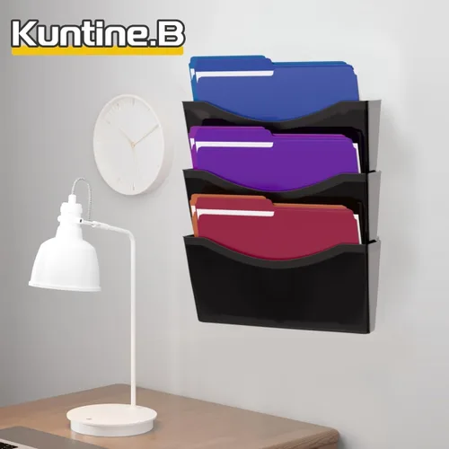 Vista 5 de Kuntine.B 3 unidades de organizador de archivos de bolsillo único negro para colgar en la pared, organizador de correo y revistas para montar
