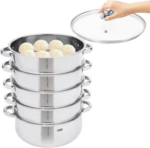 Vista 9 de Olla de vapor para cocinar, olla de vapor de acero inoxidable de 5 niveles de 10.2 in/10 pulgadas, utensilios de cocina de cocción de carne y 26 cm.