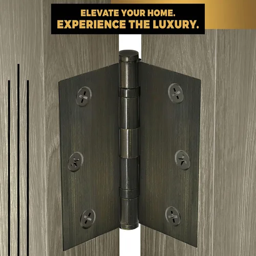 Vista 5 de Solid Brass Door Hinge Heavy Duty Ball Bearing 3.5 x 3.5 Inch - Set of 2 Hinges (Antique Brass)