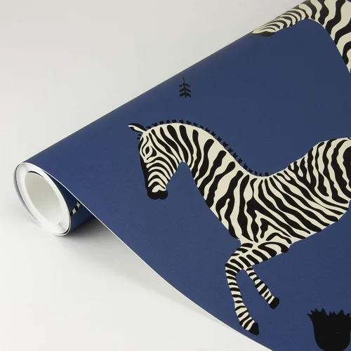 Vista 6 de Scalamandre SCS3870 Denim Zebra Safari - Papel tapiz autoadhesivo, color azul