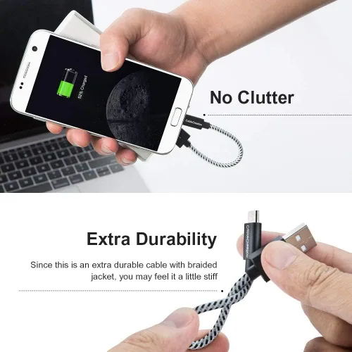 Vista 4 de CableCreation Cable micro USB corto, USB a micro USB 24 AWG cable de carga rápida triple blindado, compatible con PS5/PS4, Raspberry Pi Zero, Negro