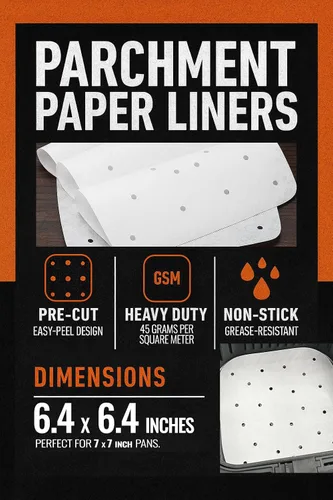 Vista 2 de Hojas de papel de pergamino para freidora de aire, cuadrados pequeños de papel para hornear compatibles con Ninja, Cosori, Instant Pot, Gowise