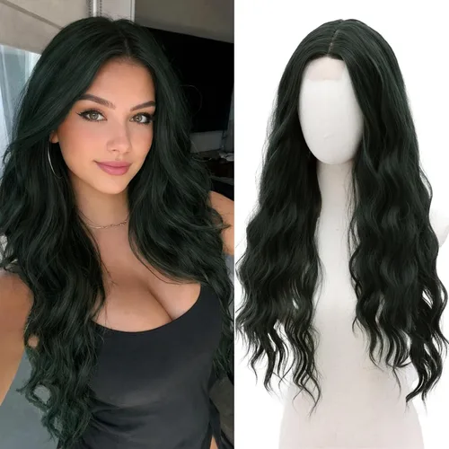 Vista 8 de Peluca larga de cobre para cosplay, peluca sintética de 26 pulgadas, parte media, regalos realistas, pelucas de fiesta para mujeres, uso diario
