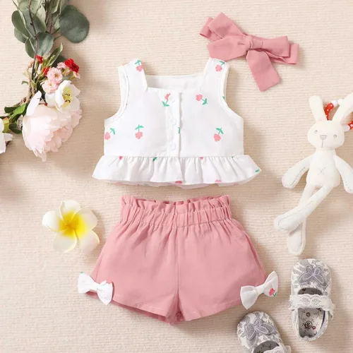 Vista 3 de TBUIALL Toddler Baby Girl Clothes Set Toddler Girl Clothes Off Shoulder Sleeveless Tops Floral Shorts Baby Girls Swaddles