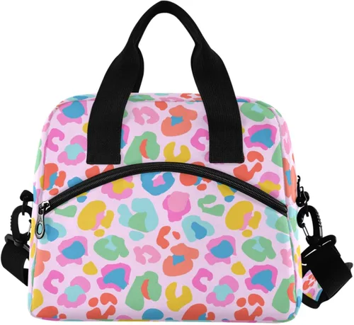 Vista 27 de Bolsa de Almuerzo Aislada de Leopardo Negro Estampado de Piel Animal Enfriadora Reutilizable Tote Box con Correa para el Hombro para Trabajo Picnic