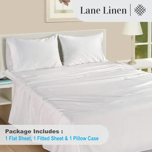 Vista 198 de LANE LINEN - Sábanas individual 100% algodón egipcio suave, cómodo y grueso de calidad de hotel, costuras reforzadas totalmente elásticas, sin