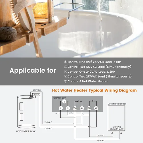 Vista 5 de SURAIELEC Temporizador de piscina WiFi, interruptor inteligente para interiores y exteriores, 40 amperios, 2 HP, 120, 240, 277 VAC, controlador