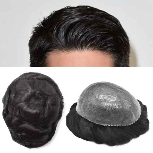 Vista 29 de Toupee para hombres Cabello humano Toupee Hombres Hairpiece Poly Thin Skin Mens Hair System Hair Pieces Sistema de reemplazo para hombre Protesis