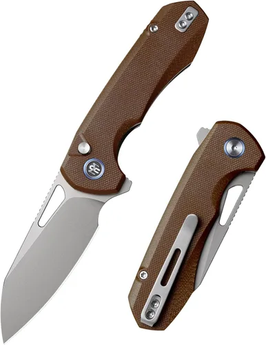 Vista 15 de RT-CAMEL - Cuchillo de bolsillo plegable, cierre con forro de botón, hoja de acero 14C28N de 3.1 pulgadas, cuchillo EDC con mango de micarta