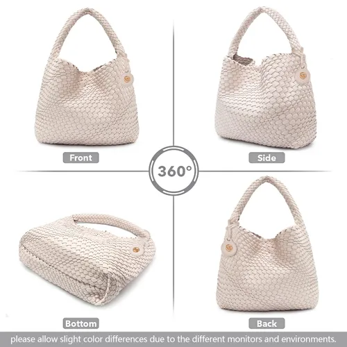Vista 6 de PS PETITE SIMONE Bolso de mano tejido para mujer, bolso grande tejido de cuero, bolso trenzado, bolso tejido color avellana, A-Cremy blanco