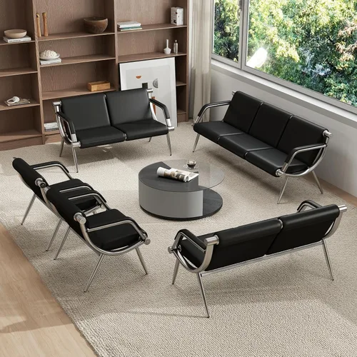 Vista 9 de kinbor - Silla de espera con reposabrazos, asiento de invitados de piel sintética, color negro