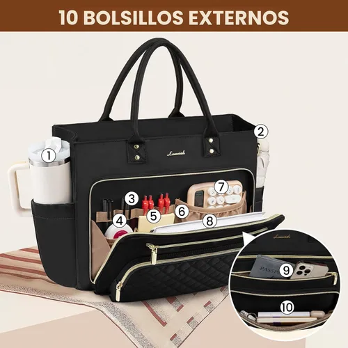 Vista 4 de LOVEVOOK Bolsa Tote para Maestras para Mujeres Trabajo, Bolsa para Laptop Bolsa Tote de Trabajo Bolsas de Enfermera Con Portavasos Grande, Maletín