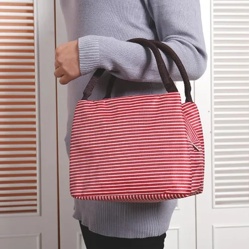 Vista 9 de Bolsa de almuerzo aislada, pequeñas bolsas enfriadoras portátiles, bolsas Bento reutilizables, bolsa de almuerzo para el trabajo, picnic al aire