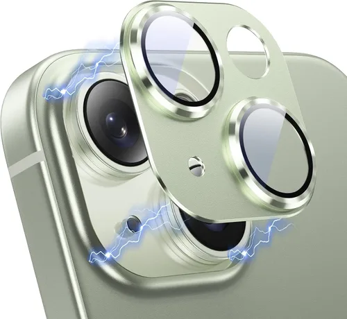 Vista 10 de Korecase Protector de lente de cámara para iPhone 15/iPhone 15 Plus, protección contra caídas, resistente a los arañazos, cubierta de cámara de Negro