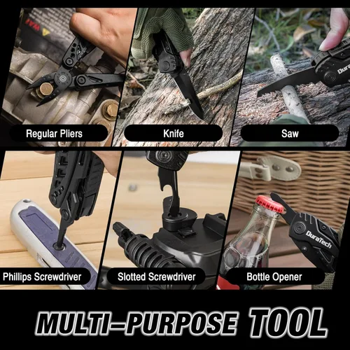 Vista 7 de DURATECH Cuchillo multiherramienta 11 en 1, regalo para hombres, papá, cuchillo de bolsillo multiherramienta de acero inoxidable con hoja grande