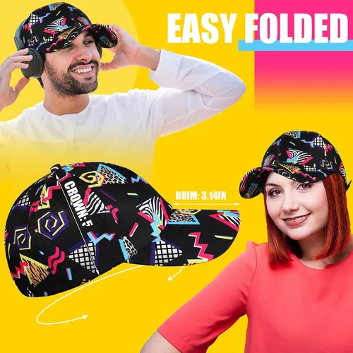 Vista 2 de Sotiff Trajes retro de 2 piezas de los años 80 y 90 para mujeres y hombres, riñonera y sombrero de los años 80, disfraces de los años 90, cintura