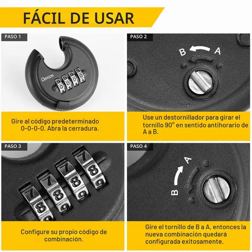 Vista 7 de DAYGOS Candados de disco combinados para exteriores, bloqueo de código de 4 dígitos resistente, bloqueo de disco combinado para unidad