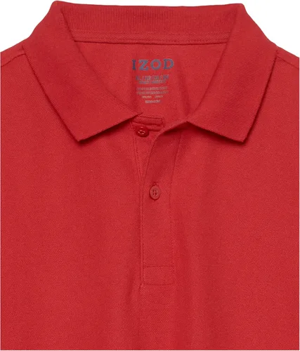 Vista 5 de IZOD Camisa polo de manga corta para uniforme escolar para niños, cierre de botón, tela de piqué cómoda y suave