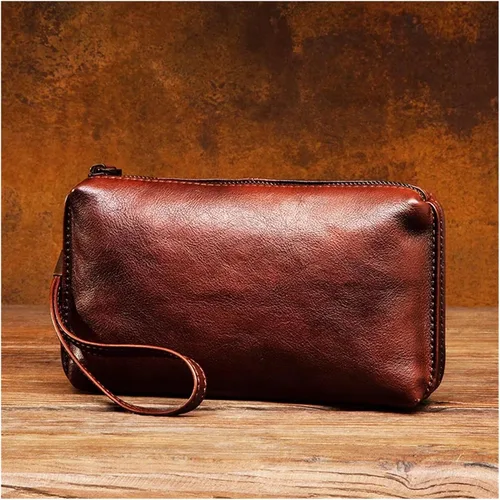 Vista 3 de Mens Purse Retro Leather Handbag MEN'S Long Money Baotou Layer Zipper Wallet Clutch Bag