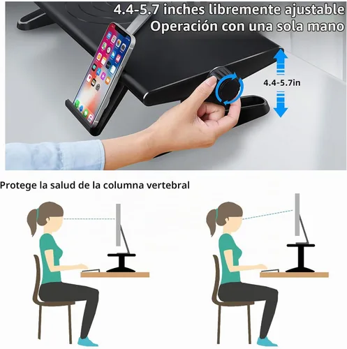 Vista 2 de Soporte elevador de monitor de computadora para escritorio, 4.4-5.7 pulgadas, altura ajustable libremente con soporte para teléfono celular
