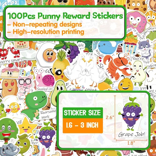 Vista 7 de LINAYE 100 calcomanías individuales de recompensa de Punny que no se repiten, vinilo motivacional, impermeables, calcomanías para profesores, a