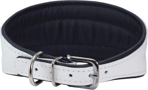 Vista 3 de Dogs My Love Collar de perro cónico acolchado extra ancho de cuero real (cuello de 11 a 13 pulgadas; 2 pulgadas de ancho, blanco)