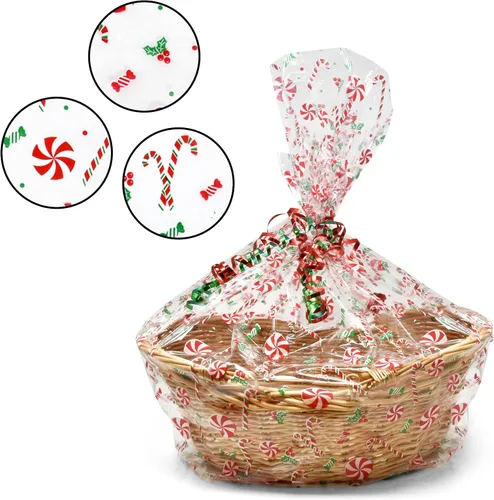 Vista 2 de Gift Boutique Bolsas de plástico de celofán de Navidad con lazos giratorios, paquete de 24 bolsas de celofán para galletas de Navidad, bolsas
