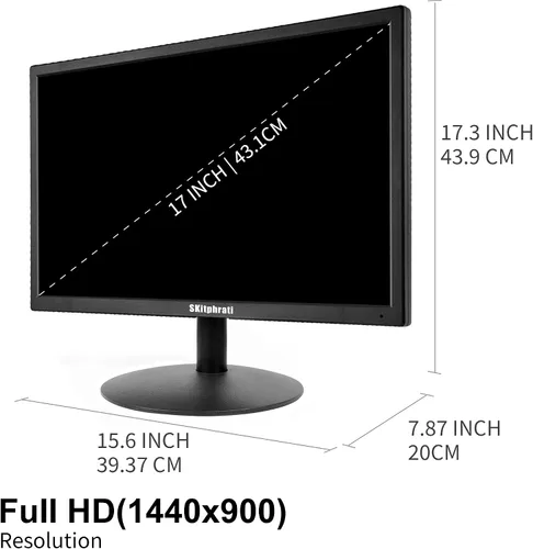 Vista 6 de SKitphrati Monitor de PC de 17 Pulgadas LED Monitor 1440x900, 75HZ, 5Ms, 16:10, Ángulo de Visión 95°(Horizontal), Panel TN, Montable en Pared VESA