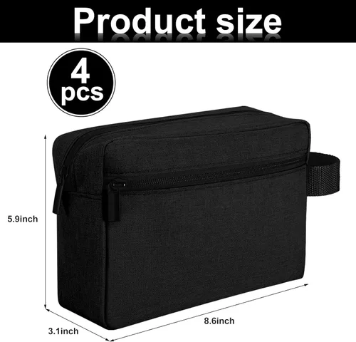 Vista 4 de 4 piezas de neceser de aseo resistente al agua, bolsa de cosméticos de viaje para hombres, almacenamiento portátil para mujeres, organizador de Negro