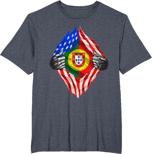 Vista 66 de Camiseta de bandera de Estados Unidos con diseño de raíces portuguesas, Negro, S