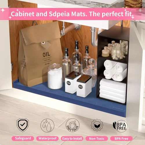 Vista 6 de Sdpeia - Tapete para debajo del fregadero, tapete impermeable de silicona mejorado, para proteger los gabinetes de cocina, organizadores y alacenas