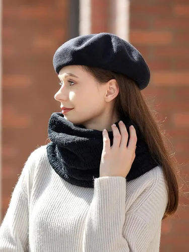 Vista 21 de INOGIH Boina francesa de mezcla de lana para mujer, gorro sólido elástico, boina cálida de invierno