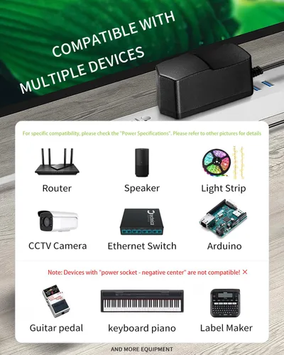 Vista 5 de Cargador de fuente de alimentación con adaptador de CA de 9V 2A [9 voltios 2 amperios de potencia de conmutación regulada] con 11 enchufes de CC