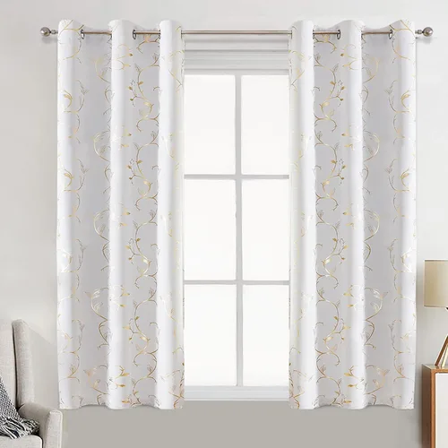 Vista 42 de BUHUA Juego de 2 paneles de cortinas opacas con estampado de vid plateada, cortinas con aislamiento térmico para oscurecer la habitación