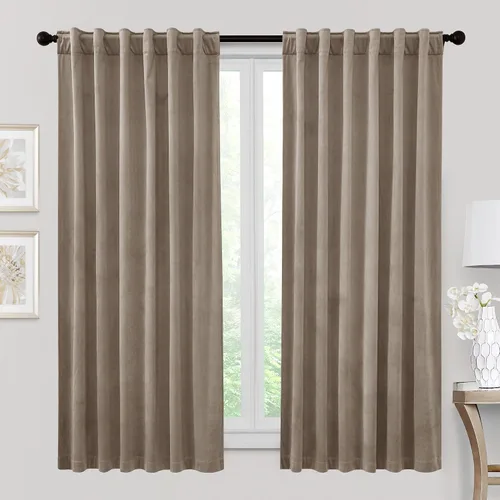 Vista 34 de RYB HOME Cortinas 100% opacas de terciopelo blanco para dormitorio, pestaña trasera y bolsillo para barra, aislamiento térmico, cortinas