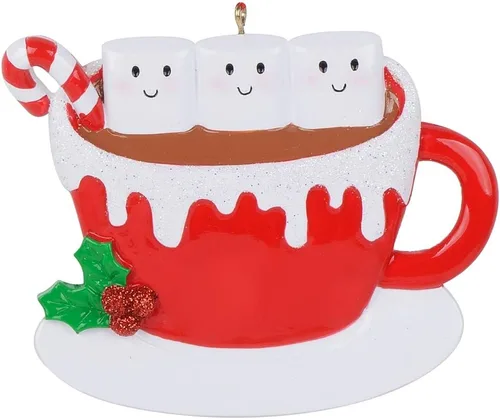 Vista 7 de Taza de malvavisco de chocolate caliente para pareja, adorno para árbol de Navidad 2025, adorno de Navidad personalizado para familia de 2, regalo