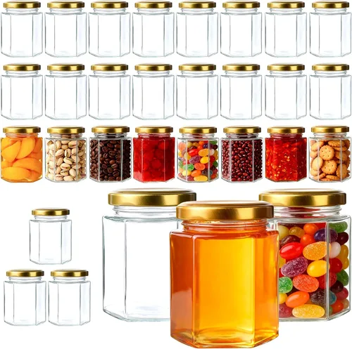 Vista 8 de Paquete de 24 tarros de vidrio de 5 onzas con tapas, tarros pequeños transparentes de 5.1 fl oz con 24 calcomanías, mini tarro de conservas