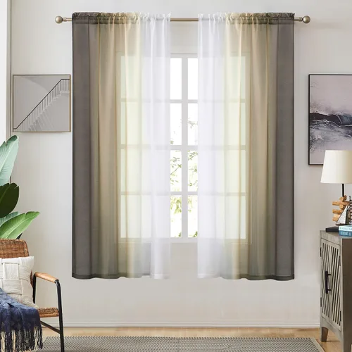 Vista 23 de July Joy Ombre - Cortinas de lino sintético semitransparente para habitación y sala de estar, 2 tonos reversibles, privacidad y filtro de luz