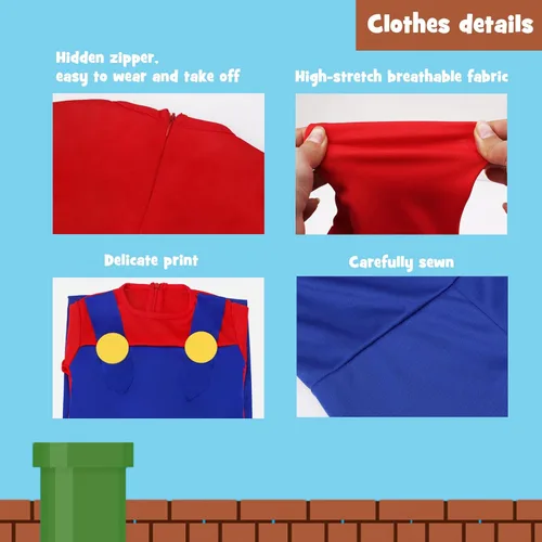 Vista 3 de Mario Costume for Kids-Halloween Plumber Costume for Boys with Accessory