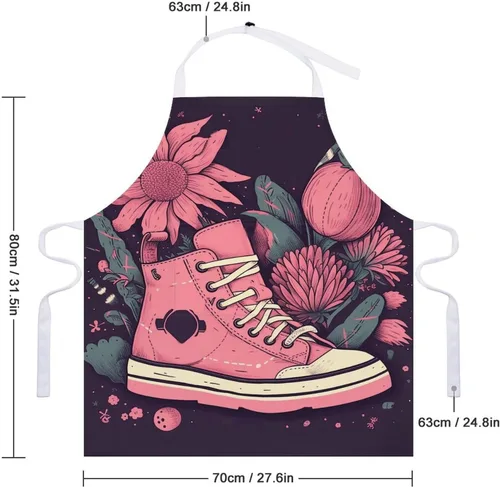 Vista 2 de MUSM Apron for Adults - 27.6 X 31.5 Inch, Heavy-Duty Polyester Aprons with Two Large Pockets, Waterproof Peach Shoes Kitchen Apron for Cooking