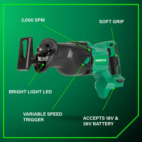 Vista 9 de Metabo HPT Taladro Percutor Inalámbrico MultiVolt™ de 18V, Destornillador de Impacto, Sierra Recíproca, y Linterna Kit Combinado de 4 Piezas
