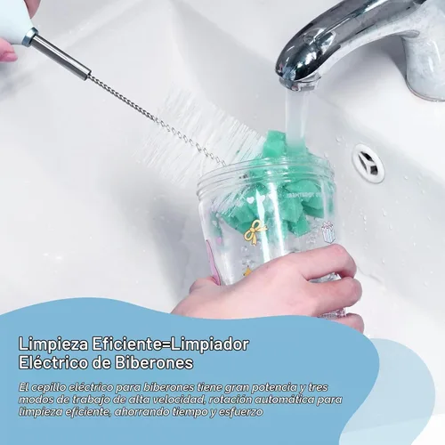 Vista 2 de Limpiador eléctrico de cepillo de botellas con soporte, limpiador automático recargable de botellas de agua con mango de extensión de acero