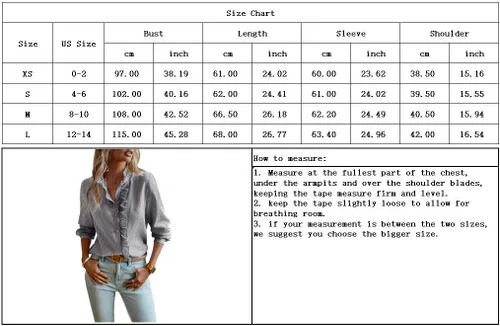 Vista 7 de chouyatou Blusa de manga larga para mujer, casual, holgada, con botones, con volantes