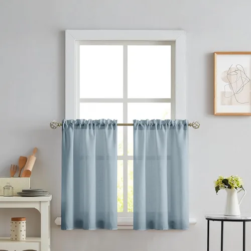 Vista 45 de Melodieux Cortinas de Niveles Semitraslúcidas Negras de 24 Pulgadas de Largo para Cocina, Cafetería, Dormitorio, Ventanas Pequeñas, Aspecto de Lino