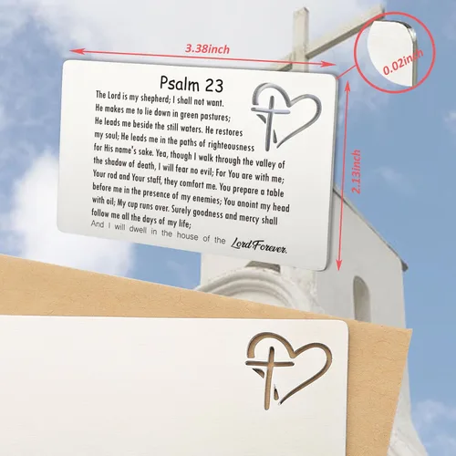 Vista 6 de YODOCAMP Tarjeta de metal con versículos bíblicos cristianos, regalo para hombres y mujeres, Salmo 23, tarjeta de inserción de billetera grabada