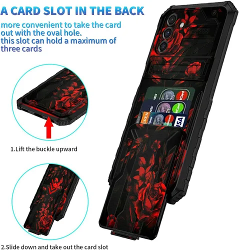 Vista 4 de Funda tipo cartera para Samsung Galaxy A13 5G con tarjetero desmontable (capacidad de 3 tarjetas de crédito) Soporte Kickstand Funda resistente a