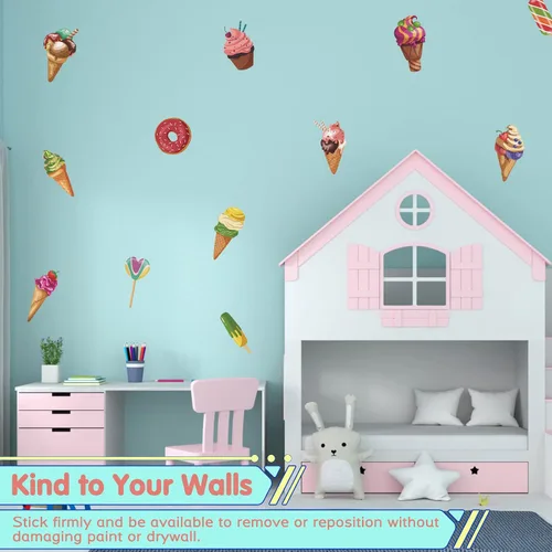 Vista 6 de Calcomanías de pared de helado extraíbles coloridas calcomanías de pared para despegar y pegar, calcomanías de helado para decoración de habitación