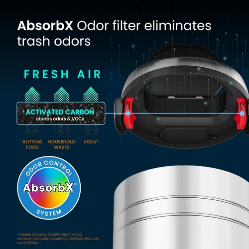 Vista 4 de iTouchless Cubo de basura sin contacto de tamaño comercial de 23 galones con sistema de control de olores AbsorbX, acero inoxidable, cubo de basura