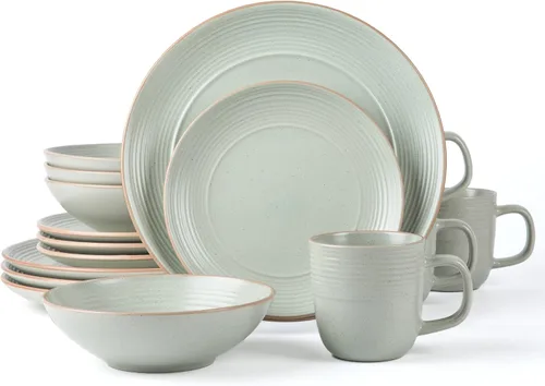 Vista 9 de ARORA SKUGGA Juego de vajilla redonda de cerámica de 16 piezas de 4, platos, platos pequeños, cuencos y tazas - Negro mate (472979)