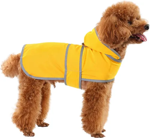Vista 40 de Impermeable para perros pequeños y cachorros, chaqueta impermeable con capucha con tiras reflectantes, agujero para la correa y poncho de ajuste